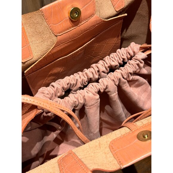 FAUX CROC SKIN TOTE BAG TATIANA LUNA PEACH/PINK INTERIOR SINCH POCKET MAGNETIC C - Picture 5 of 5